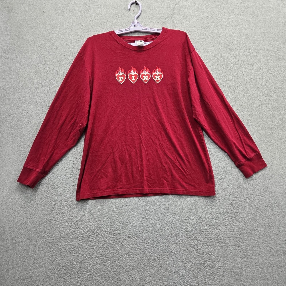 PINK Victoria's Secret Women Shirt M Redโ Embroidered Crew Neck Pullover
